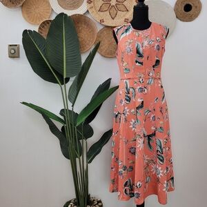 Ann Taylor Floral Midi dress Orange Coral 4T